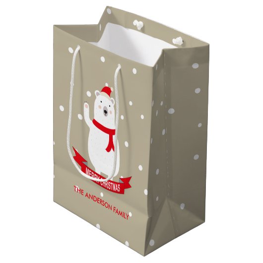 Schattige Kerst Polar Beer  Medium Cadeauzakje (Voorkant Gekanteld)