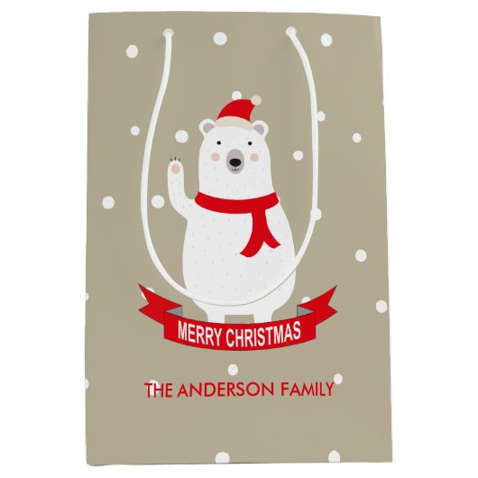 Schattige Kerst Polar Beer  Medium Cadeauzakje (Voorkant)