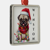 SCHATTIGE KERST PUG DOG MET LICHTEN METALEN ORNAMENT (Rechts)