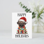Schattige Kerst Pug Feestdagenkaart (Staand voorkant)