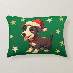 Schattige Kerst Puppy Bosgroene Tinten Accent Kussen