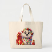 Schattige kerst puppy grote Canvas tas (Voorkant)