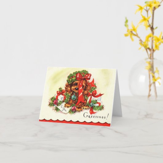 Schattige kerst puppy Kaart (Gele Bloem)