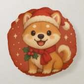 Schattige Kerst Puppy Rond Kussen (Achterkant)