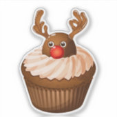 Schattige Kerst Reindeer Cupcake Chocolade Geweien Sticker (Voorkant)