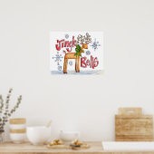 Schattige Kerst Reindeer, Jingle Bells Sneeuwvlokk Poster (Keuken)