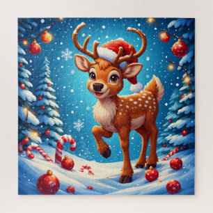 Schattige Kerst Reindeer Kerstman Hoed Snoepstokke Legpuzzel