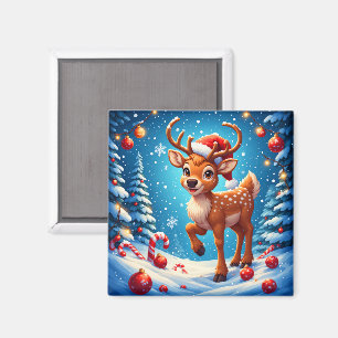 Schattige Kerst Reindeer Kerstman Hoed Snoepstokke Magneet