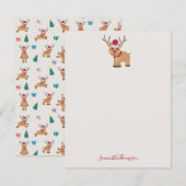Schattige Kerst Rendier Aangepaste Naam Notitiekaartje (Voorkant / Achterkant)