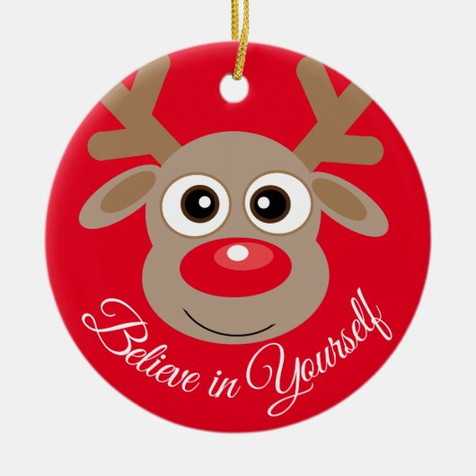 Schattige Kerst Rendier Cartoon Inspirerend Keramisch Ornament (Voorkant)