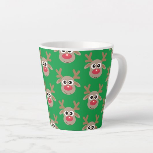 Schattige Kerst Rendier Cartoon Pattern Groen Latte Mok (Rechterhoek)