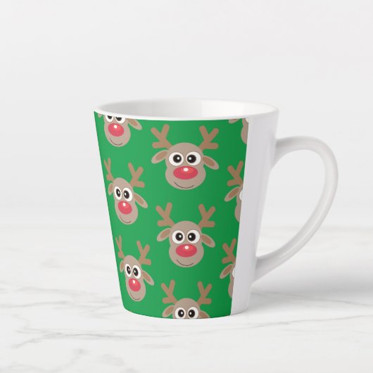 Schattige Kerst Rendier Cartoon Pattern Groen Latte Mok (Rechts)