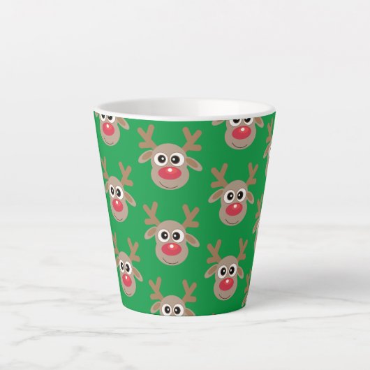 Schattige Kerst Rendier Cartoon Pattern Groen Latte Mok (Voorkant)