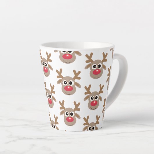 Schattige Kerst Rendier Cartoon Pattern Wit Latte Mok (Rechterhoek)