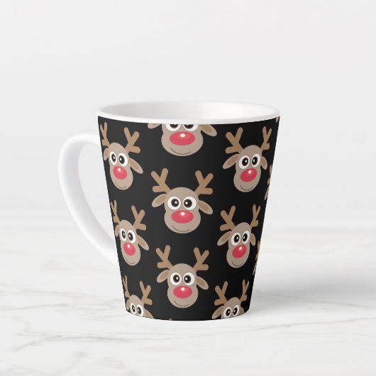 Schattige Kerst rendier Cartoon Pattern Zwart Latte Mok (Linkerhoek)