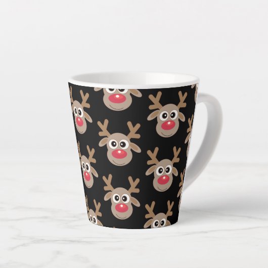 Schattige Kerst rendier Cartoon Pattern Zwart Latte Mok (Rechterhoek)