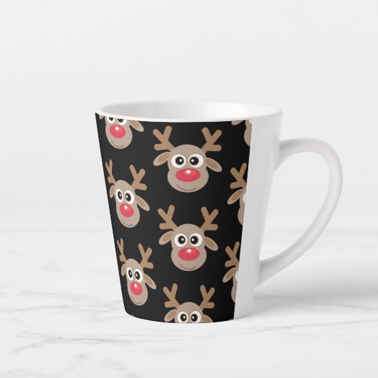 Schattige Kerst rendier Cartoon Pattern Zwart Latte Mok (Rechts)