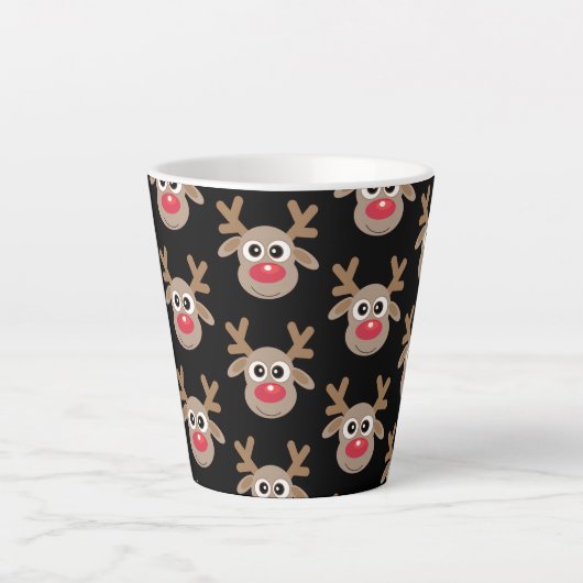 Schattige Kerst rendier Cartoon Pattern Zwart Latte Mok (Voorkant)