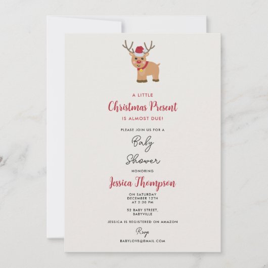 Schattige Kerst Rendier December Baby shower Kaart (Voorkant)