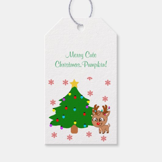 Schattige Kerst Rendier Rode Rudolph Tree Gift Lab Cadeaulabel (Voorkant)