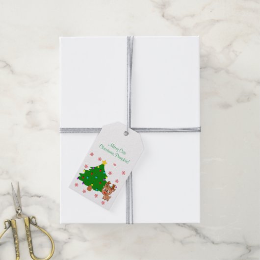 Schattige Kerst Rendier Rode Rudolph Tree Gift Lab Cadeaulabel (Met Touw)