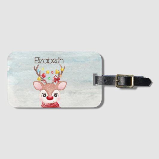 Schattige Kerst Rendieren Bagagelabel (Voorkant (horizontaal))