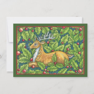 Schattige Kerst Rendieren in Bos met Hulst Kaart