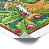 Schattige Kerst Rendieren in Bos met Hulst Poster (Hoek)