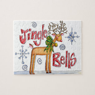 Schattige Kerst Rendieren, Jingle Bells Sneeuwvlok Legpuzzel