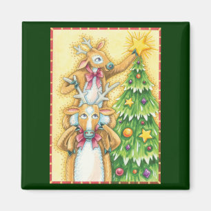 Schattige Kerst Rendieren Met Kerstboom Ster Magneet