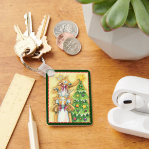 Schattige Kerst Rendieren Met Kerstboom Ster Sleutelhanger