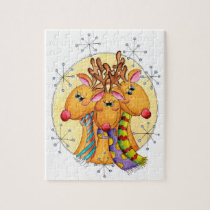 Schattige Kerst Rendieren met Sjaals met Sterren Legpuzzel
