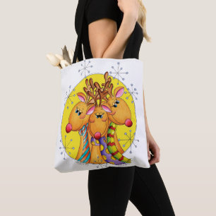 Schattige Kerst Rendieren met Sjaals met Sterren Tote Bag