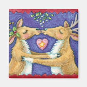 Schattige Kerst Rendieren, Romantische Kus met Mis Magneet