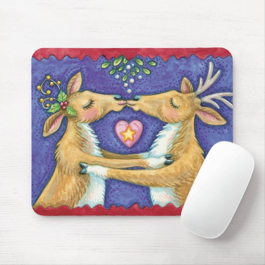 Schattige Kerst Rendieren, Romantische Kus met Mis Muismat (Met muis)