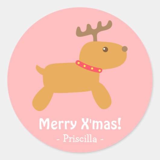 Schattige Kerst Rendieren Ronde Sticker (Voorkant)