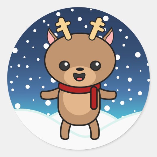 Schattige Kerst Rendieren Ronde Sticker (Voorkant)