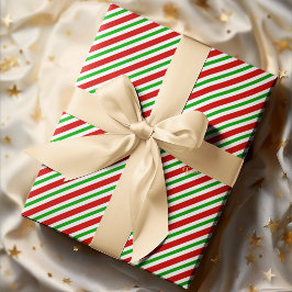 Schattige Kerst Rood Groen Wit Strepen Gouden Teks Cadeaupapier