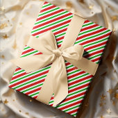 Schattige Kerst Rood Groen Wit Strepen Gouden Teks Cadeaupapier