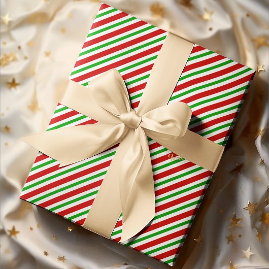 Schattige Kerst Rood Groen Wit Strepen Gouden Teks Cadeaupapier