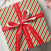 Schattige Kerst Rood Groen Wit Strepen Gouden Teks Cadeaupapier