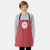 Schattige Kerst Rood Monogrammed Eenvoudige Sneeuw Schort (Gedragen)