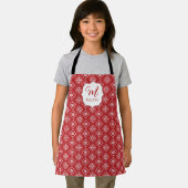 Schattige Kerst Rood Monogrammed Eenvoudige Sneeuw Schort (Insitu)