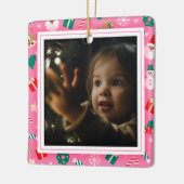 Schattige Kerst Roze Foto Lijst Keramisch Ornament (Links)