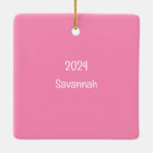 Schattige Kerst Roze Foto Lijst Keramisch Ornament (Achterkant)