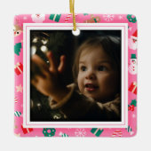 Schattige Kerst Roze Foto Lijst Keramisch Ornament (Voorkant)
