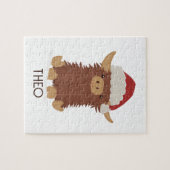 Schattige Kerst shaggy Highland koe Santa Legpuzzel (Horizontaal)