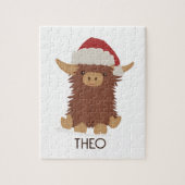 Schattige Kerst shaggy Highland koe Santa Legpuzzel (Verticaal)