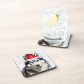 Schattige Kerst Siberische Husky Woof Word Art Bier Onderzetter (Rechterzijde)