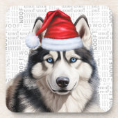 Schattige Kerst Siberische Husky Woof Word Art Bier Onderzetter (Voorkant)